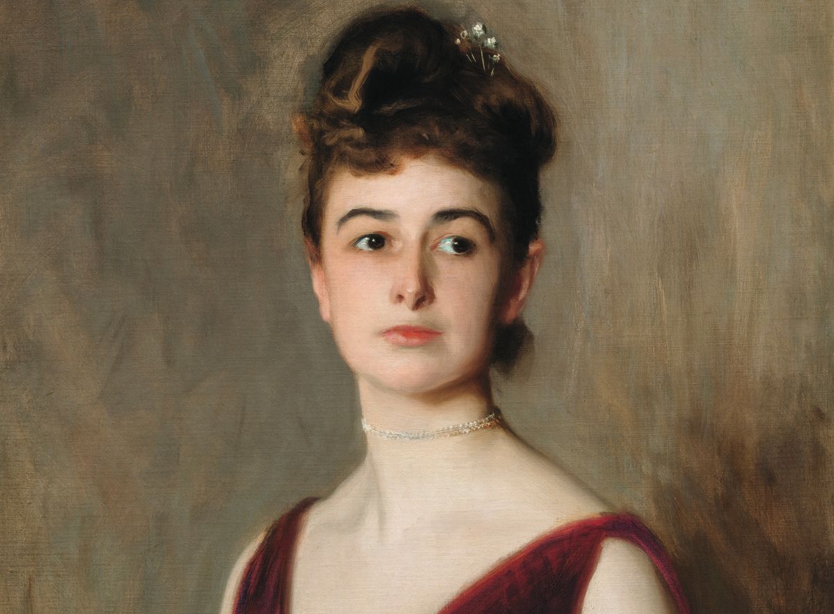 Sargent'ın, Boston sosyetesinden Mrs. Charles E. Inches'a ait (Louise Pomeroy) 1887 tarihli portresi ve (içte) portre için giydiği zarif ipek kadife elbise. 
Fotoğraf: (c) MFA Boston