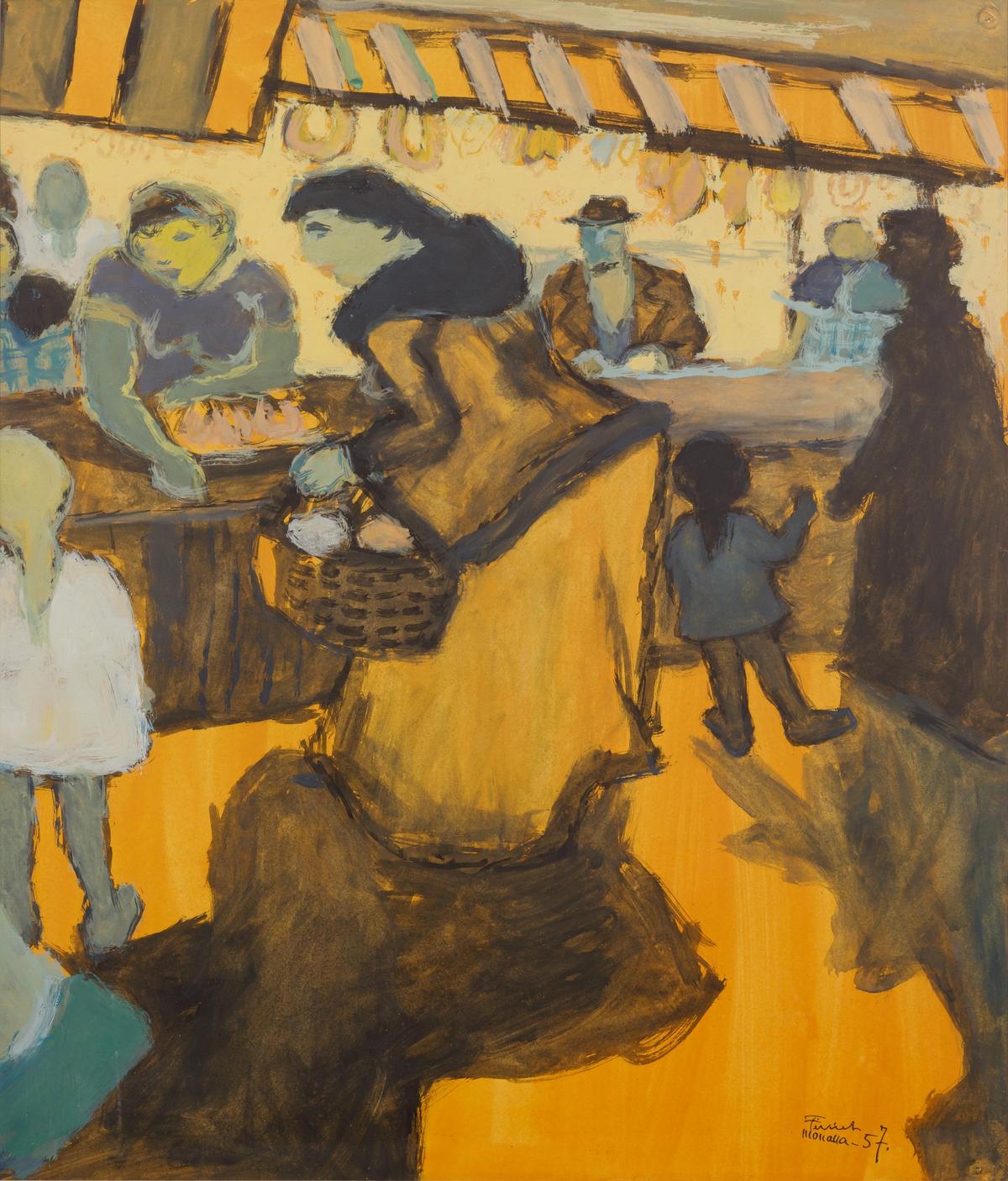 Fikret Muallâ, Au Marche, 85x78cm, 1957, kağıt üzeri guaj
Hancan Sanat Koleksiyonu