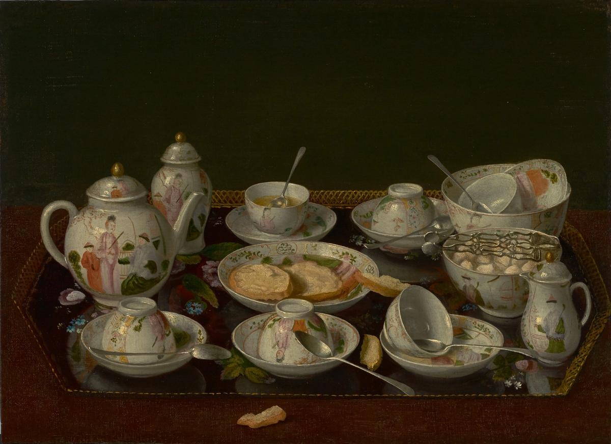 Jean-Étienne Liotard’ın “Natürmort: Çay Seti” tablosunda orijinaline uygun eritme potalarının yanı sıra ağırlıklı olarak kulpsuz fincanlar, fincan zarfları ve tepsiler görülüyor.
© J. PAUL GETTY MÜZESİ
