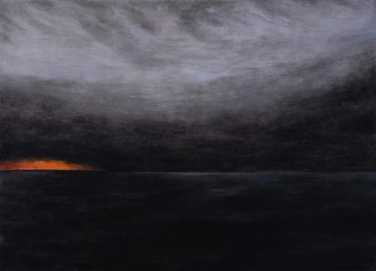 Gözde Mulla, Gece Serisi I, 2025, kağıt üzerine karakalem, pastel.
Bir Peyzaj Olasılığı sergisinden.