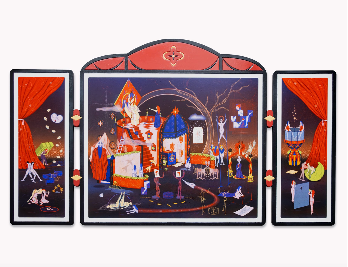 ‘‘What’s Inside I’’ Triptik, ahşap üzerine akrilik ve arşivsel kağıt üzerine fine art baskı, 150x90 cm, 2025