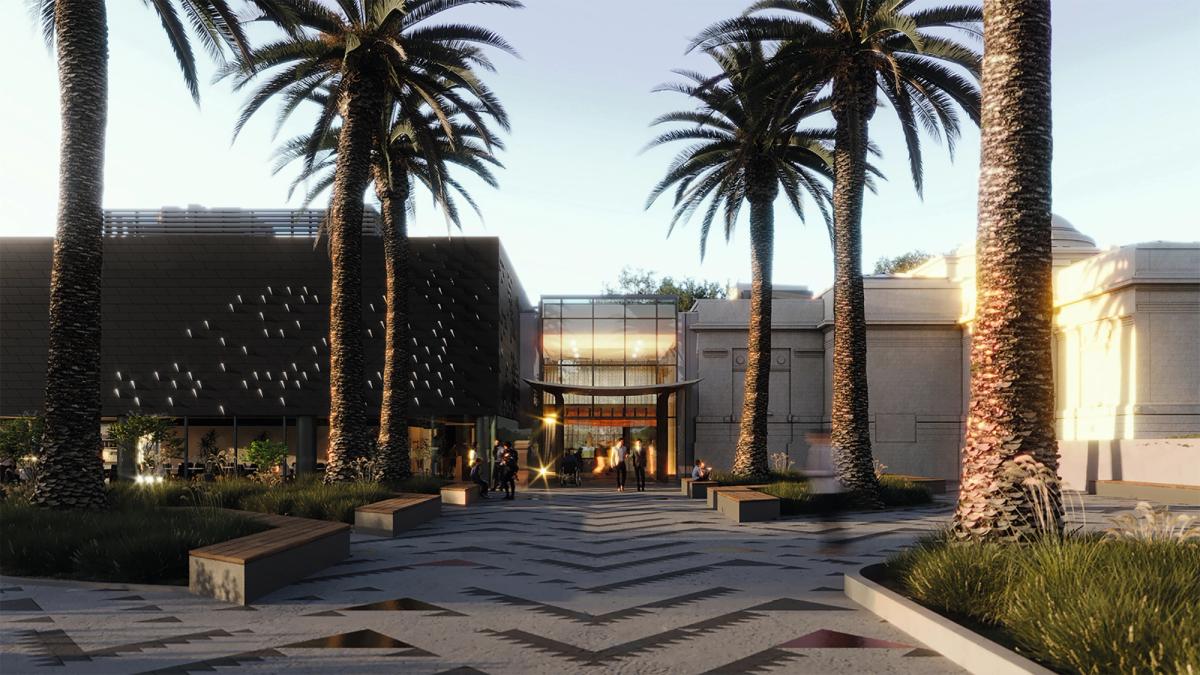 Yeni kanadın dış cephesindeki metal yüzgeçlerin Whanganui Nehri’nin dalgalı sularını çağrıştırması amaçlanıyor.
© TE WHARE O REHUA SARJEANT GALLERY