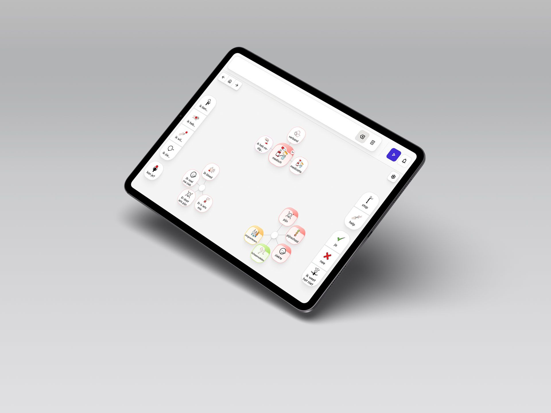 Mockup van de grafische interface met de pagina 'medisch' geselecteerd
