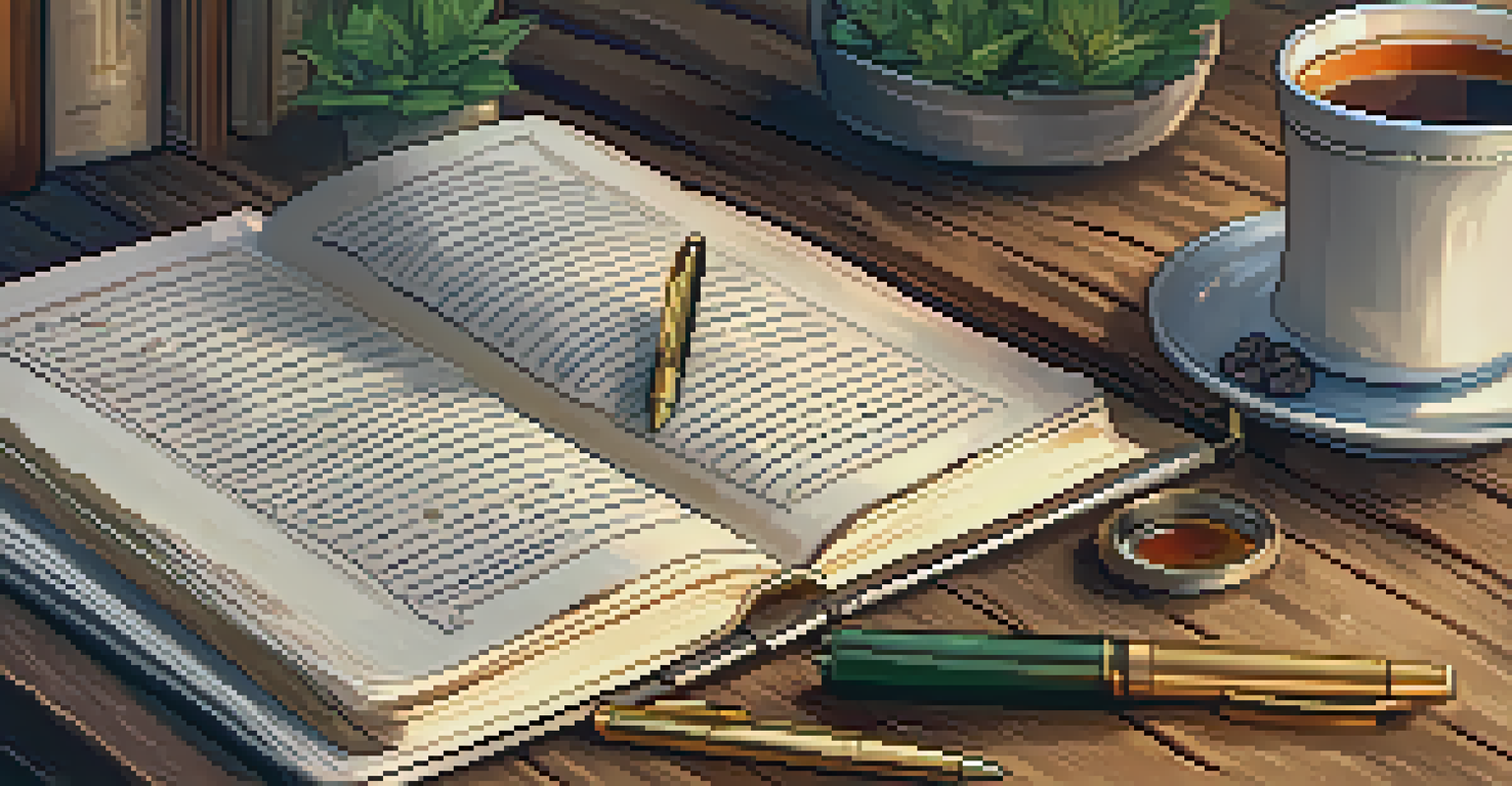 A journal with handwritten notes about spirituality and self-reflection, next to a cup of tea.