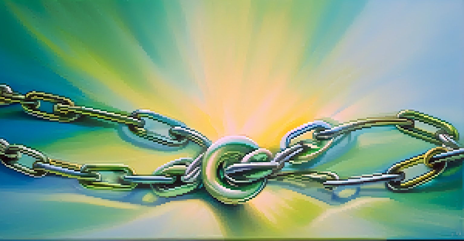 An abstract image of a broken chain mending with glowing energy, symbolizing forgiveness and renewal.