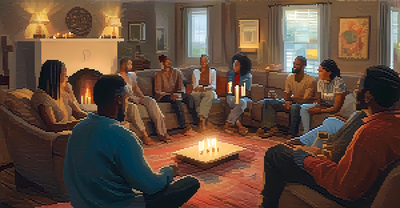 A group of diverse individuals sharing their spiritual experiences in a cozy gathering.