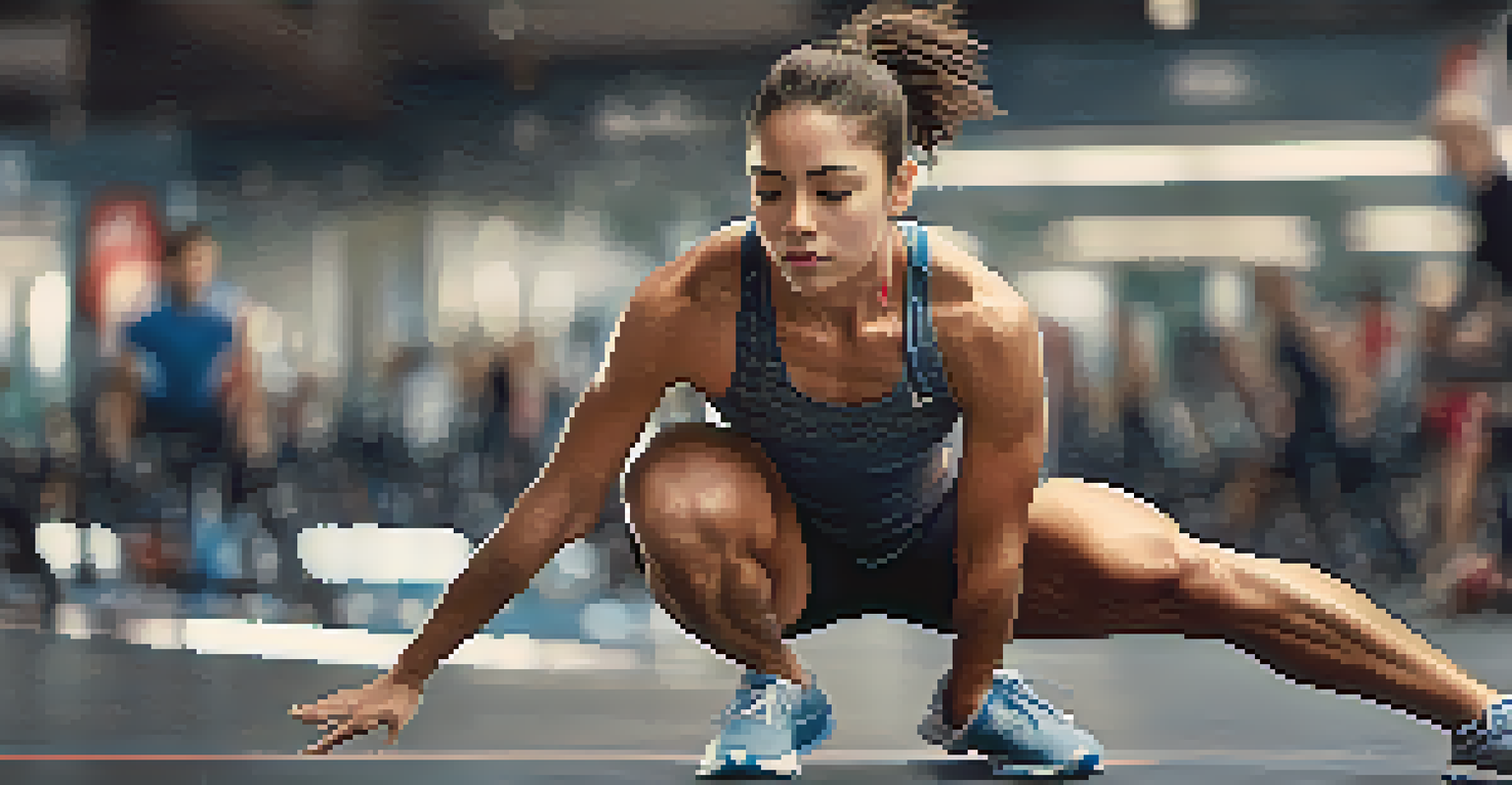 An athlete visualizing recovery from an injury in a gym, showing determination and focus.