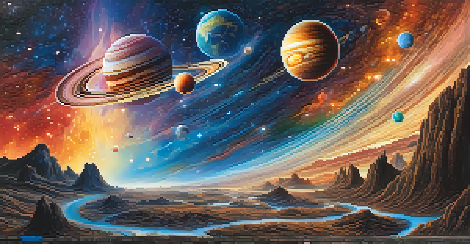 A colorful representation of the planets in the solar system against a starry backdrop, symbolizing their spiritual significance.