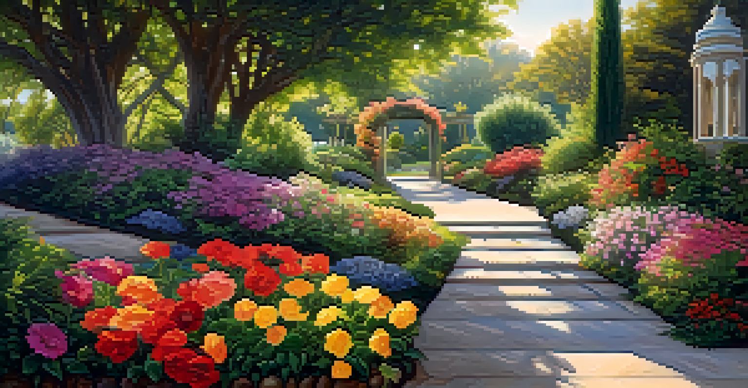 A peaceful garden with colorful flowers and a soft sunlight filtering through leaves, symbolizing growth and forgiveness.