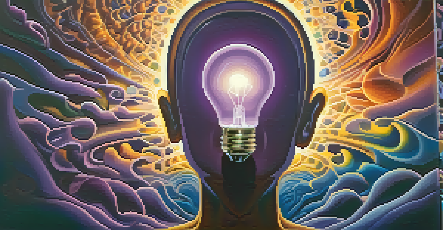 An abstract image of a light bulb representing intuition, surrounded by colorful swirls against a dark background.