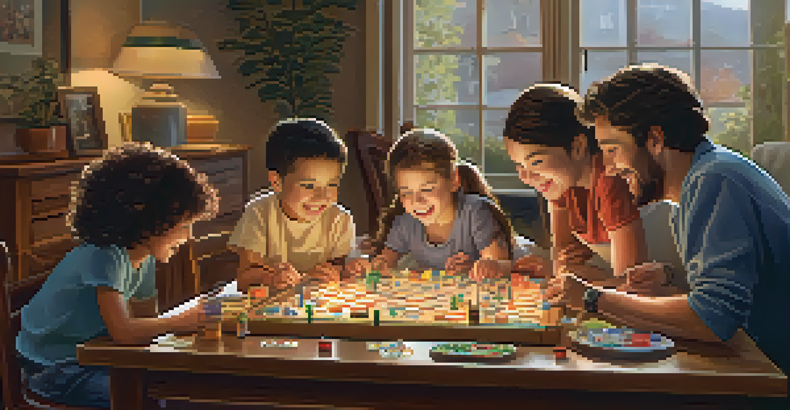 A family enjoying playful activities indoors with painting and board games in a cozy room.