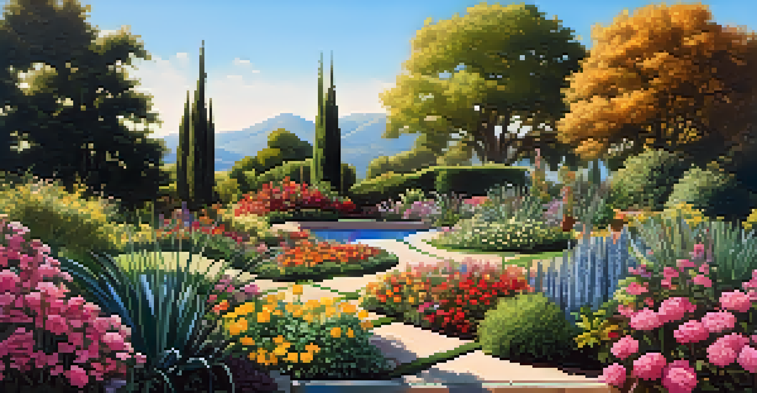 A vibrant garden with colorful flowers, showcasing rich soil under a bright blue sky.