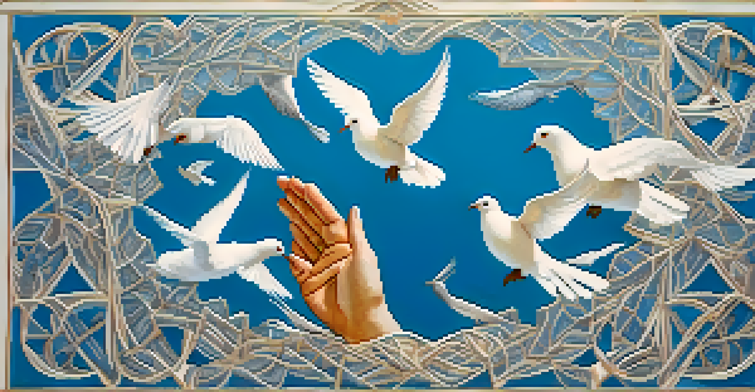 A pair of hands releasing doves into a blue sky, symbolizing forgiveness and liberation.
