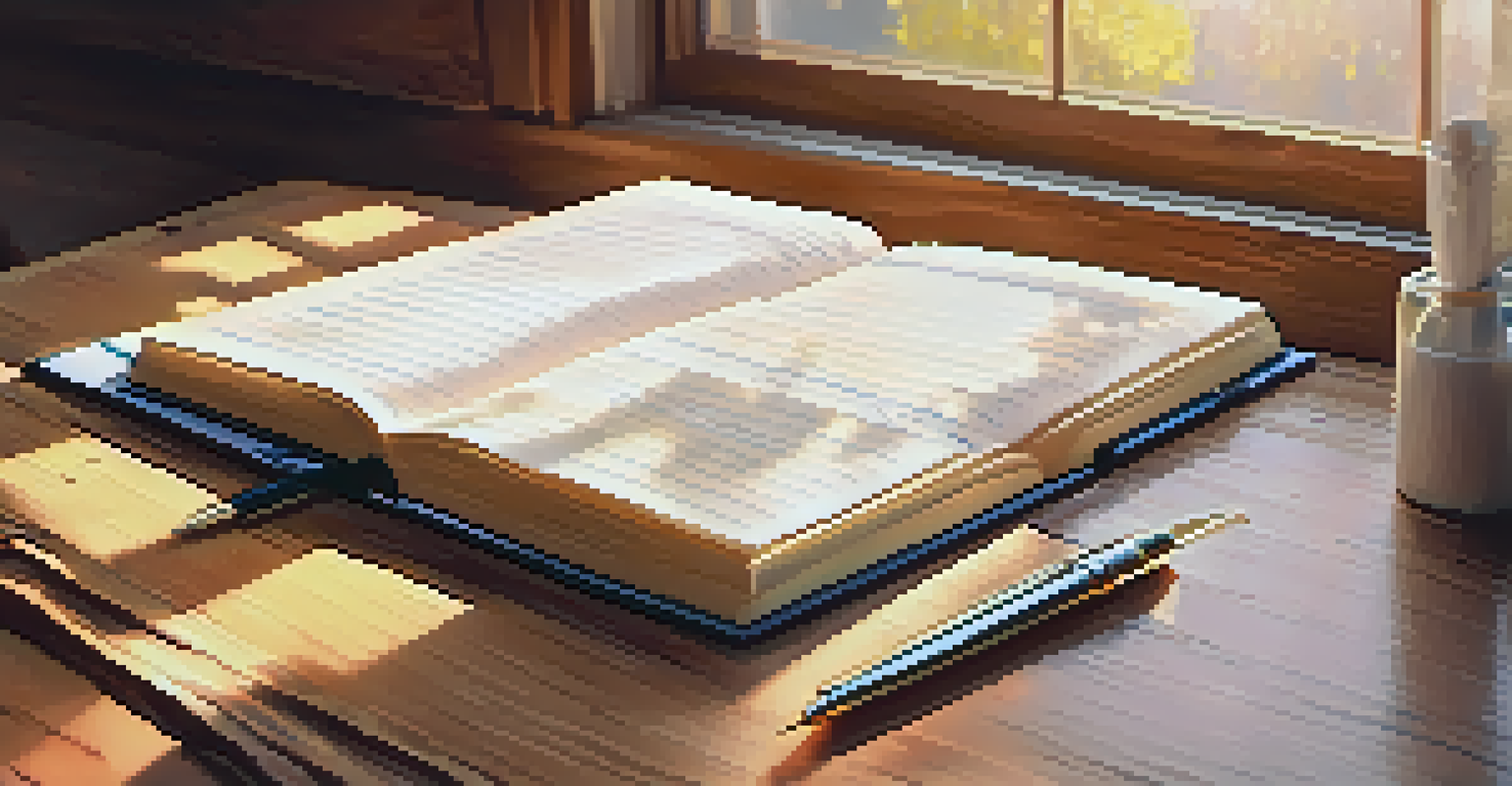 A close-up of an open gratitude journal with handwritten notes on a wooden table, illuminated by soft morning light.