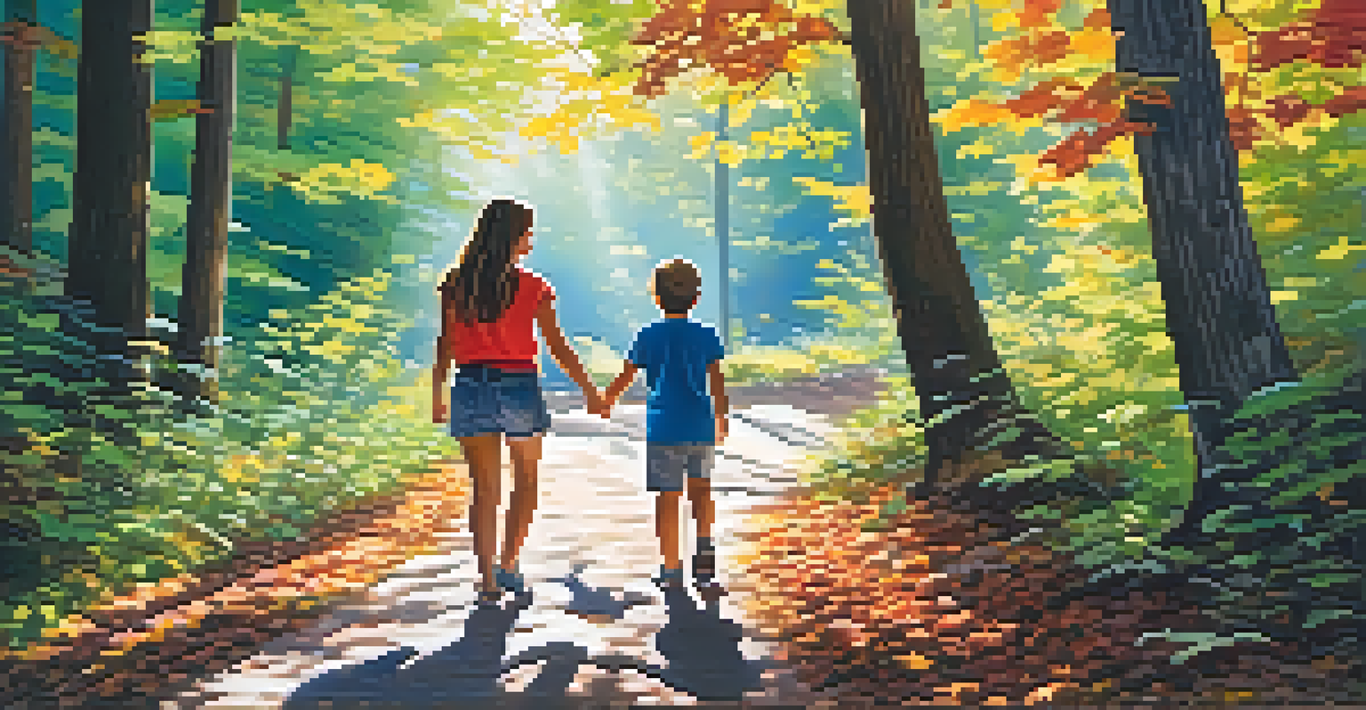 A parent and child exploring a forest trail together, enjoying nature and its beauty.