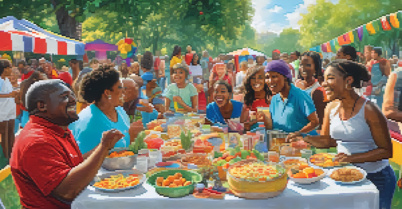 A diverse group of people in a park, actively engaging in acts of kindness and community support, filled with joy and connection.
