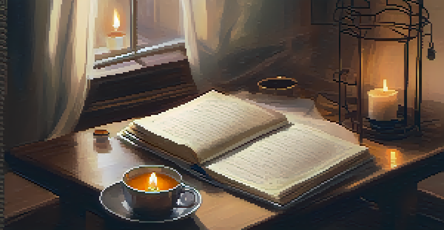 A person sitting on a rug with candles, an open journal, and a cup of tea, representing a moment of reflection and forgiveness.