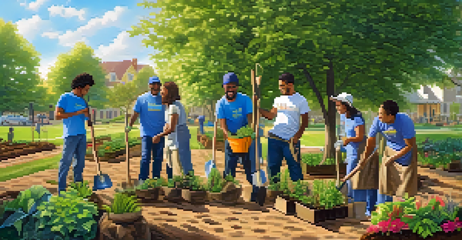 Individuals from various faith communities working together to plant trees in a park, showcasing teamwork and cooperation.