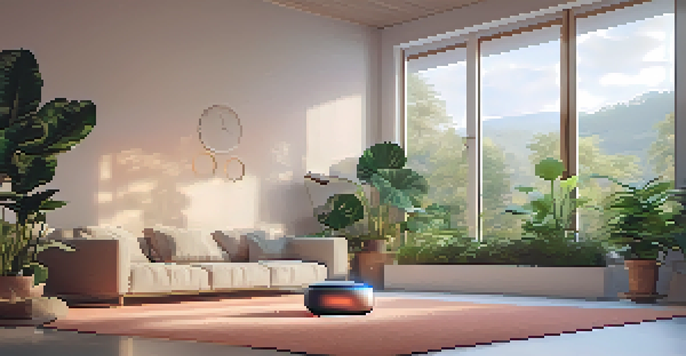 A tranquil meditation space with soft lighting, cushions, and plants, showing a person meditating peacefully.
