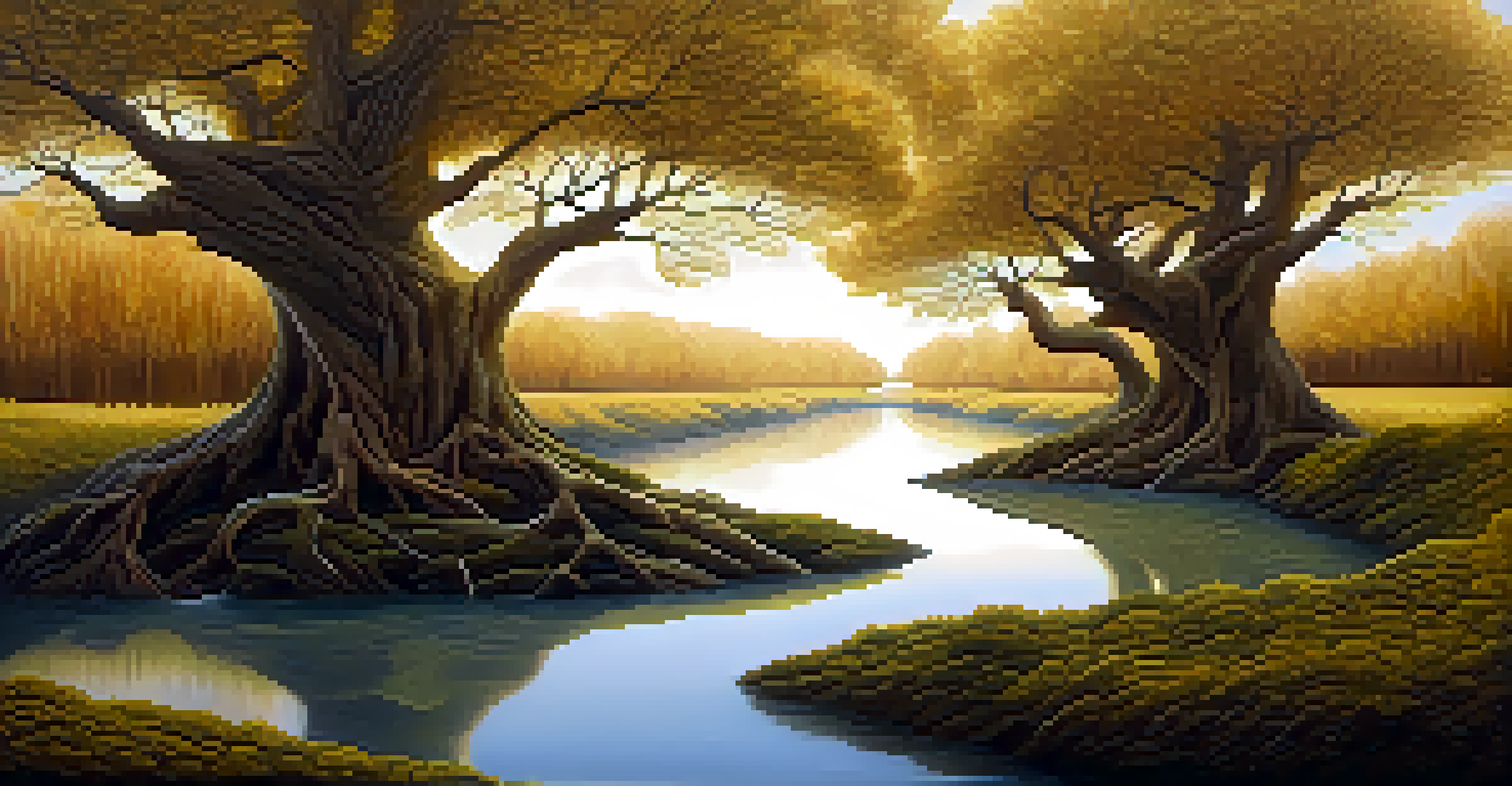 A tree and river intertwined, symbolizing the concept of non-duality in nature.