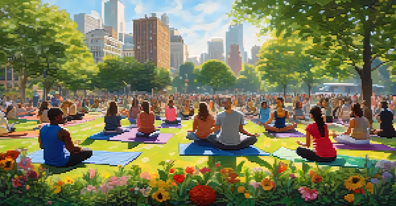 A vibrant community gathering in a park with people engaging in various activities.