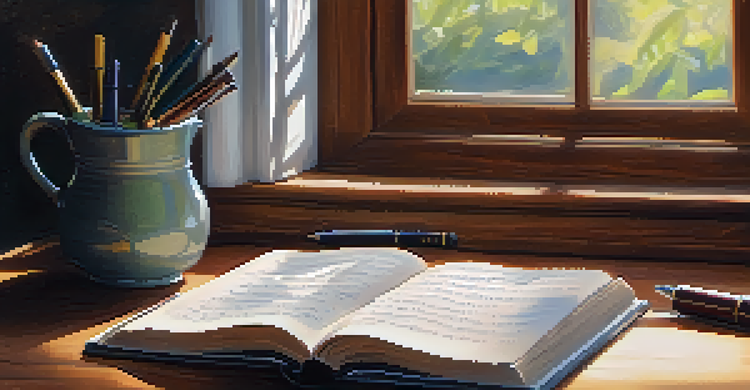 An open journal on a wooden table with handwritten notes about personal growth, illuminated by soft natural light.