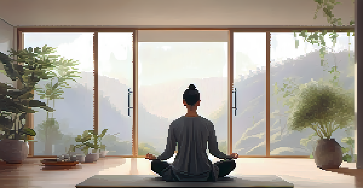 A person meditating in a peaceful room filled with natural light and plants, symbolizing modern spirituality and self-discovery.