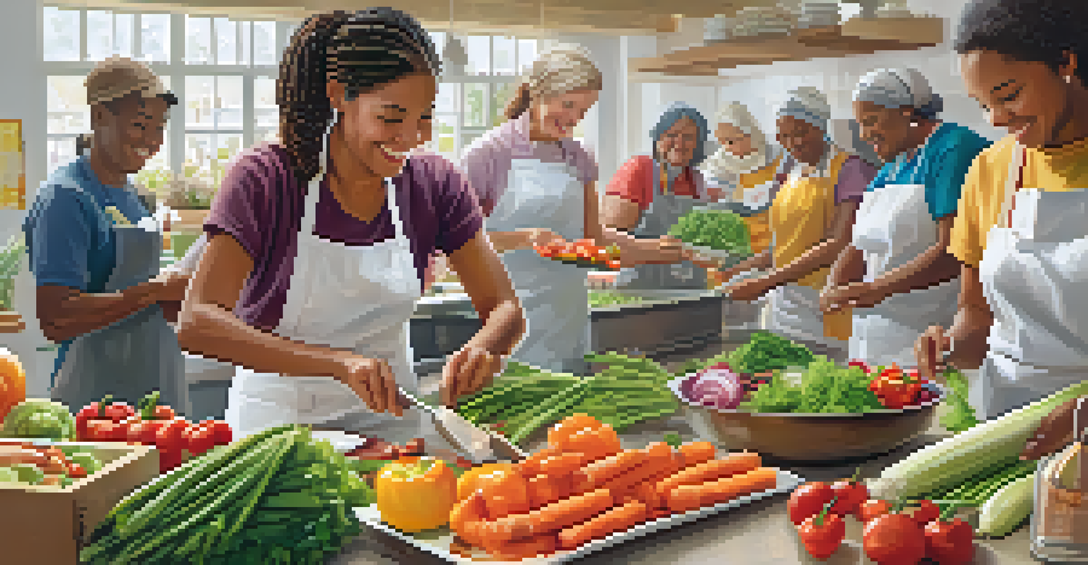 A volunteer chopping vegetables in a vibrant community kitchen, representing the joy of giving and service.