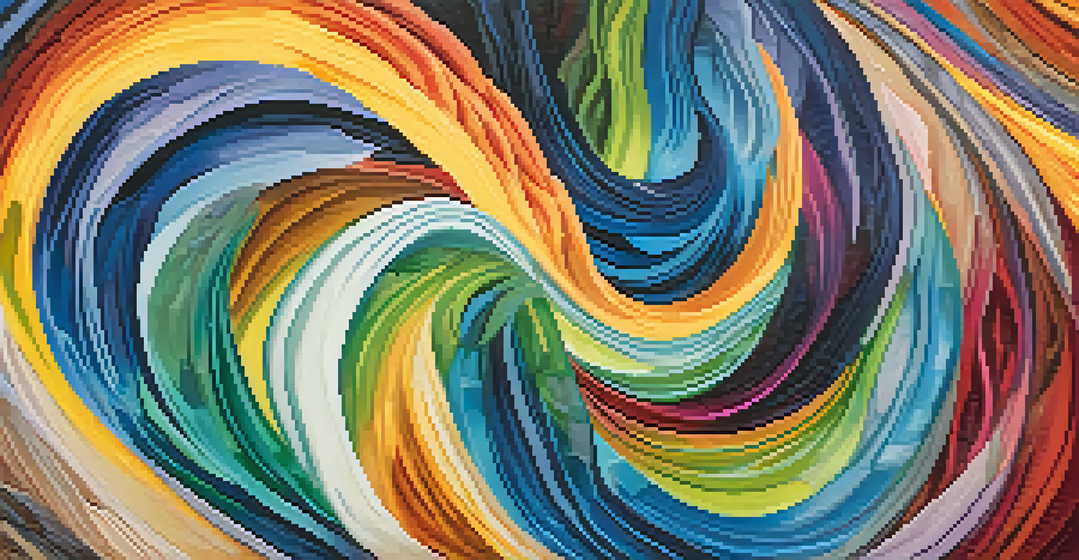 An abstract colorful pattern representing mindfulness and interconnectedness with nature elements.