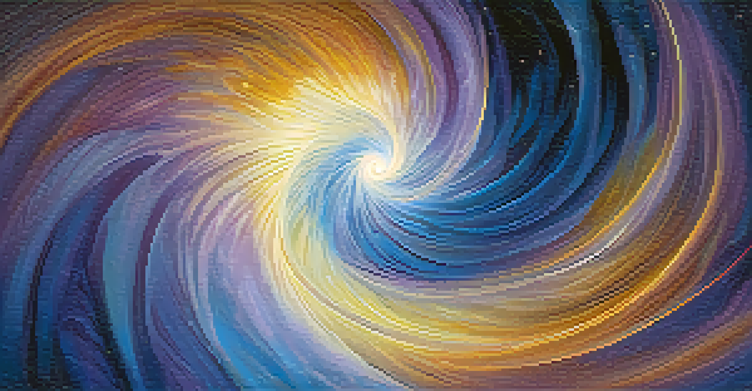 An abstract visualization of intuition with a glowing spiral of light and vibrant colors.