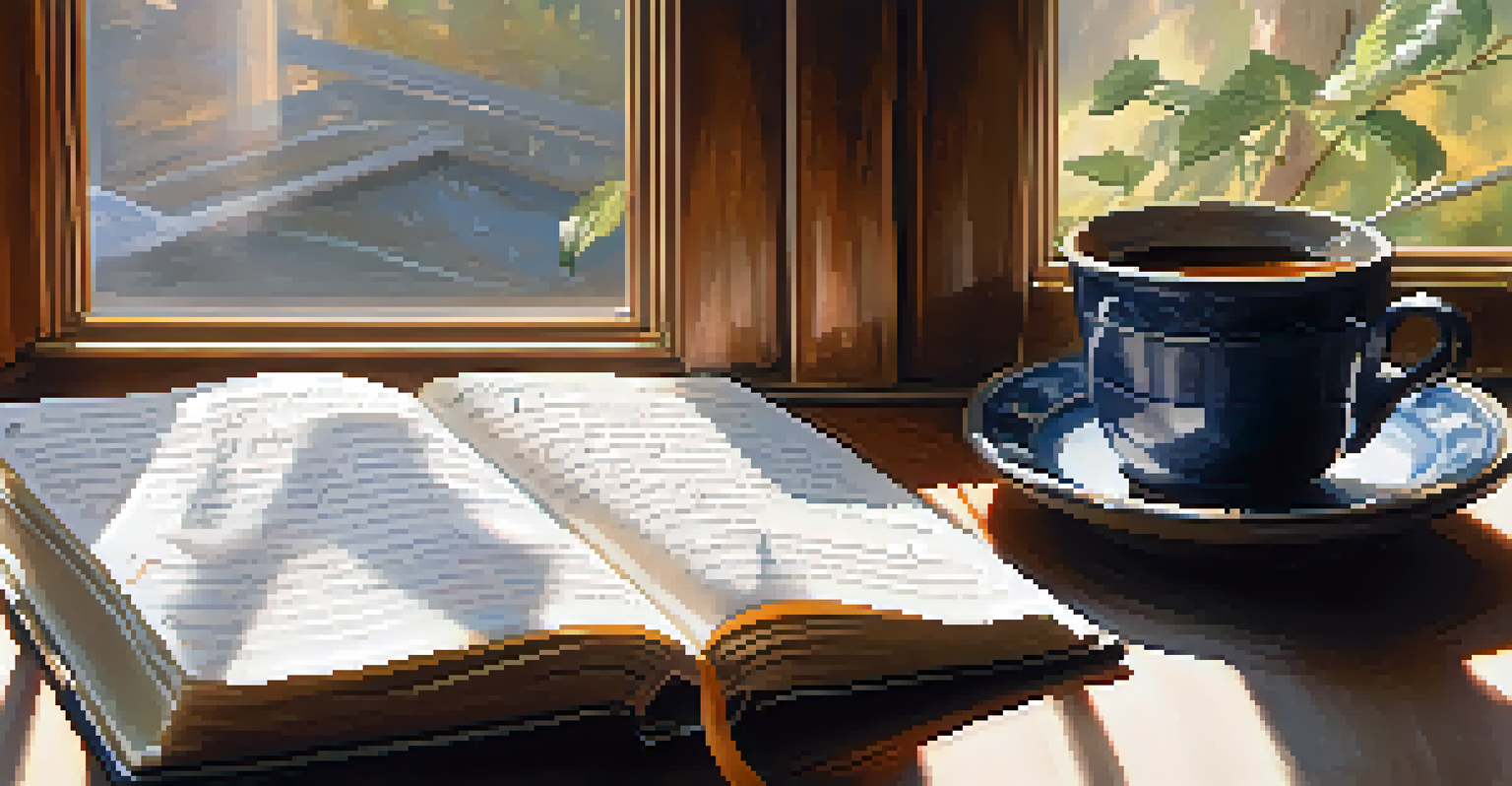 Close-up of hands writing in a journal with a cup of tea beside, reflecting gratitude and thoughts.