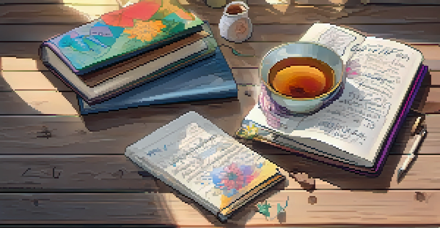 An open journal filled with positive affirmations, tea, and cozy surroundings for self-reflection.