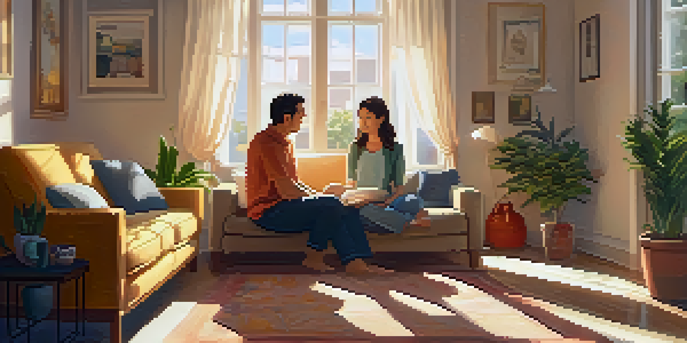 A family sitting together in a cozy living room, practicing mindfulness with eyes closed and soft sunlight streaming in.