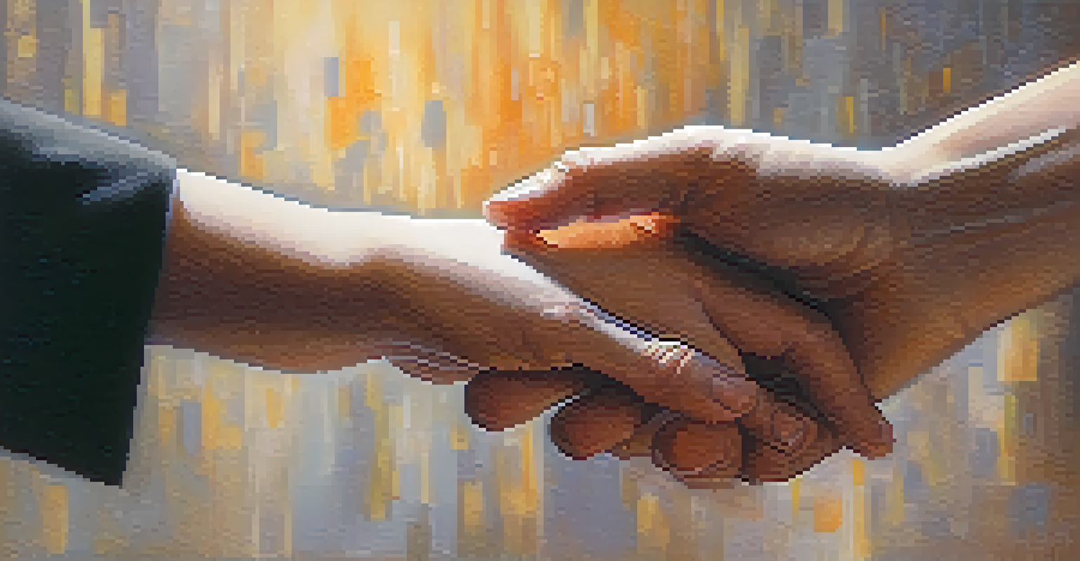 Close-up of two hands reaching out to each other, symbolizing connection and compassion with a softly blurred background.