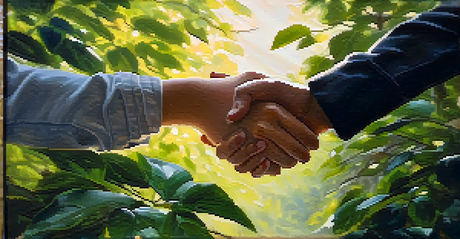 Close-up of a mentor's and a young person's hands clasped together, surrounded by a soft natural background.
