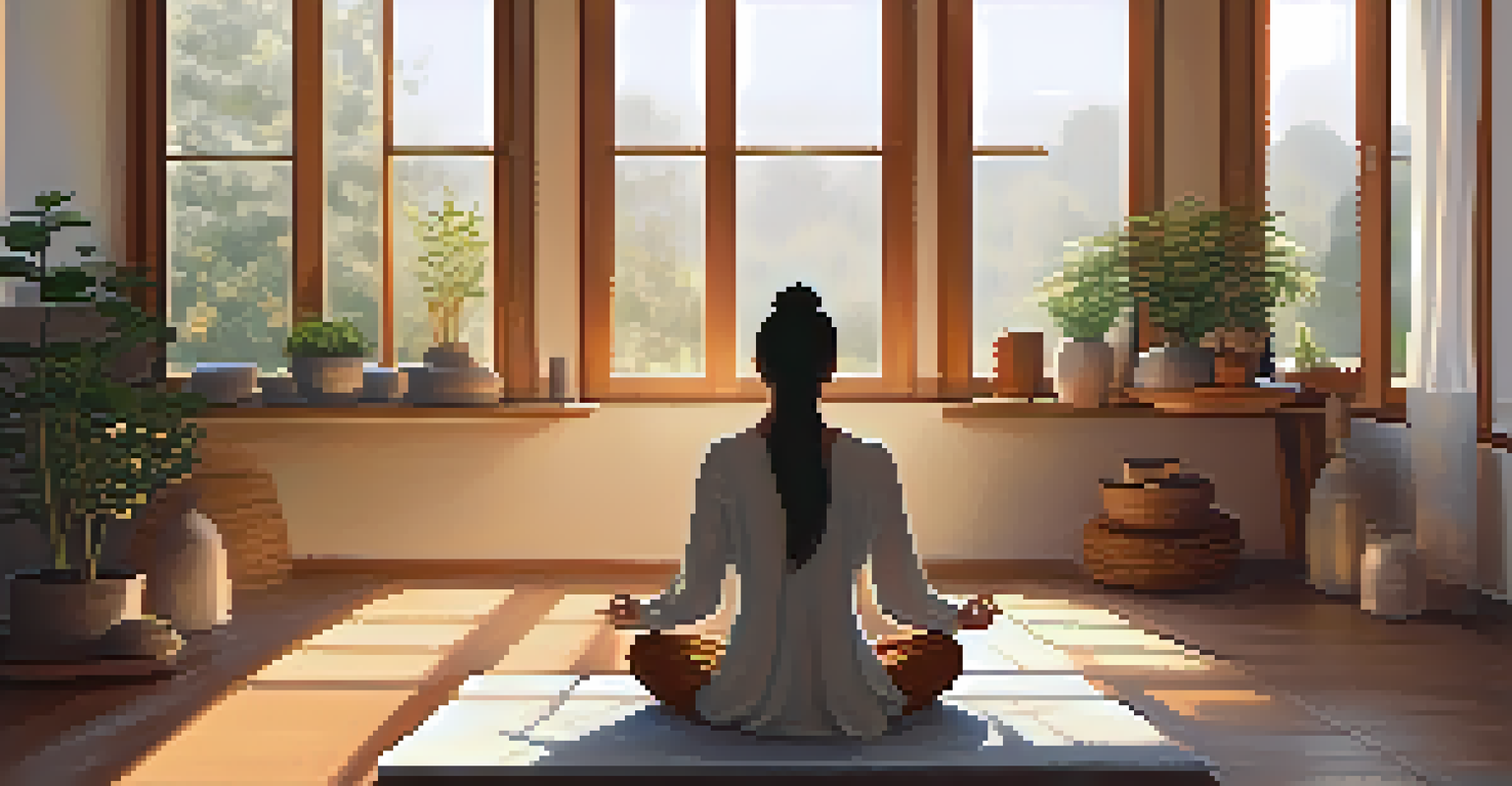 A cozy indoor space for meditation, with soft pillows and warm light.