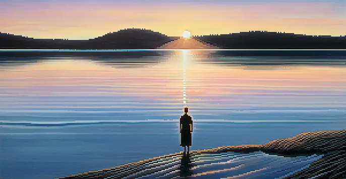 A person standing by a peaceful lake at sunrise, representing forgiveness and emotional freedom.