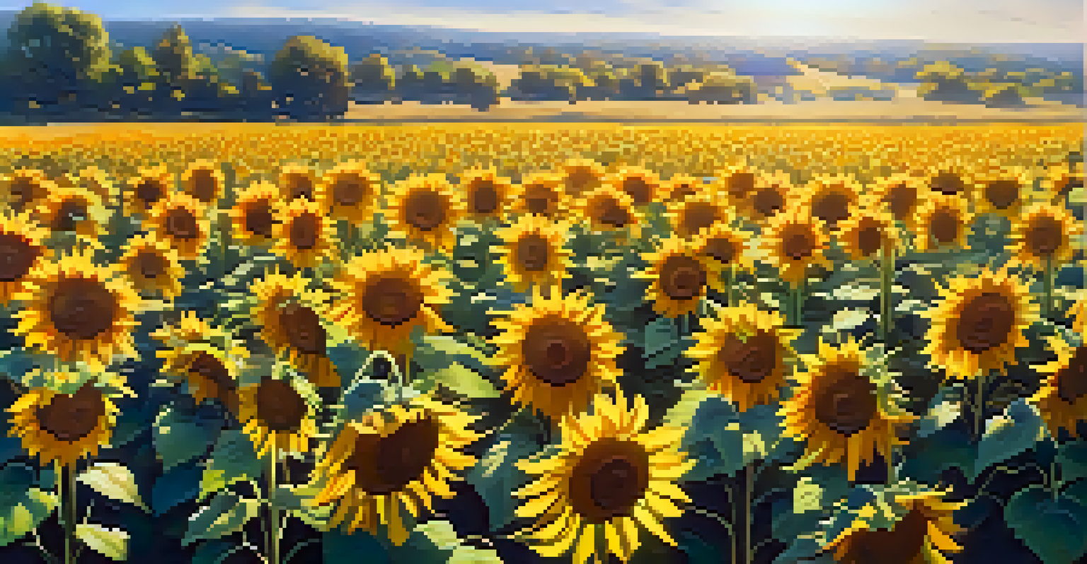 A vibrant field of blooming sunflowers under bright sunlight, symbolizing joy and positivity.