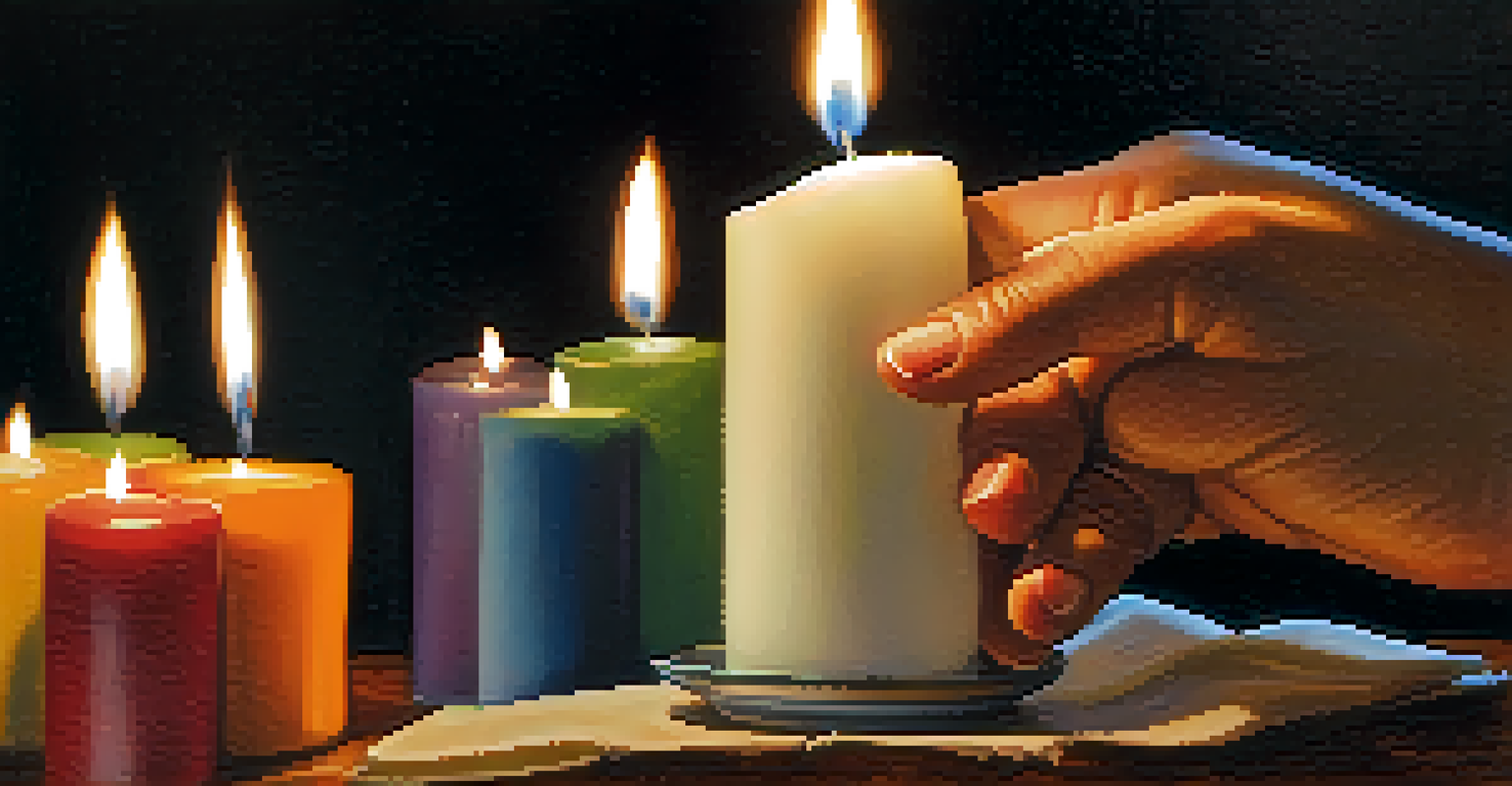 A close-up of hands holding a lit candle during a prayer vigil, symbolizing hope and unity.