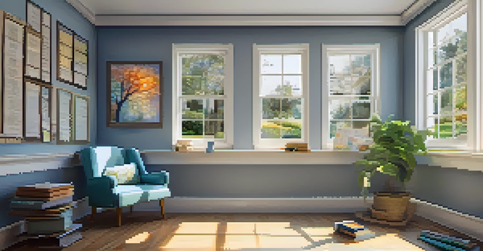 A cozy reading corner in a classroom designed for individual reflection and personal growth, filled with sunlight.