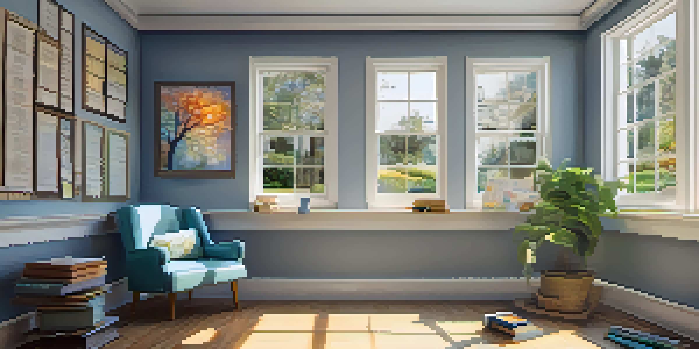 A cozy reading corner in a classroom designed for individual reflection and personal growth, filled with sunlight.
