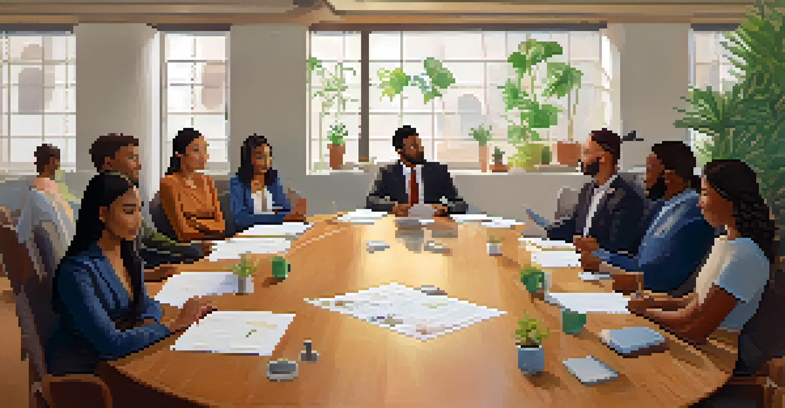 A close-up of employees sharing their values during a team meeting in a warm office environment.