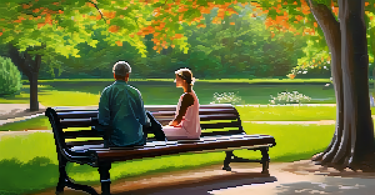 A person sitting on a park bench, practicing mindfulness while surrounded by blooming flowers and greenery.
