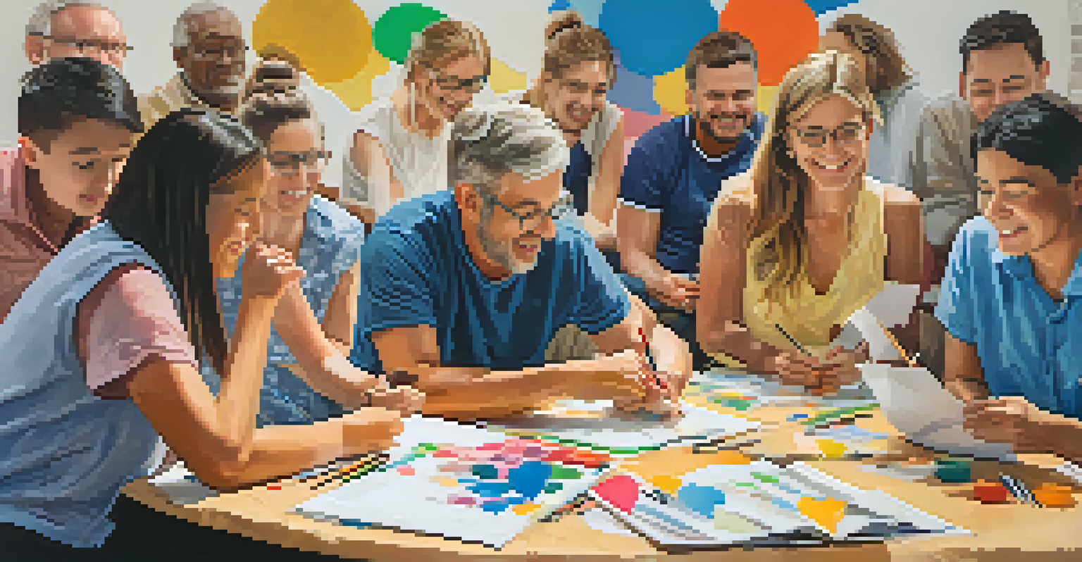 A diverse group of individuals participating in a workshop focused on emotional intelligence, sharing stories around a table.