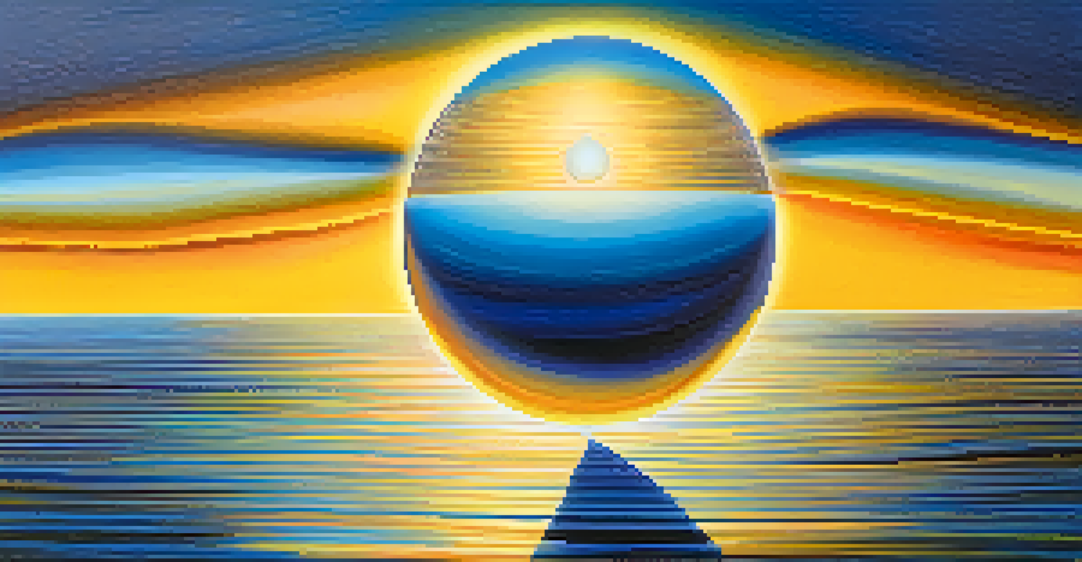 An abstract image of a glowing orb of light surrounded by colorful waves, symbolizing spiritual enlightenment.