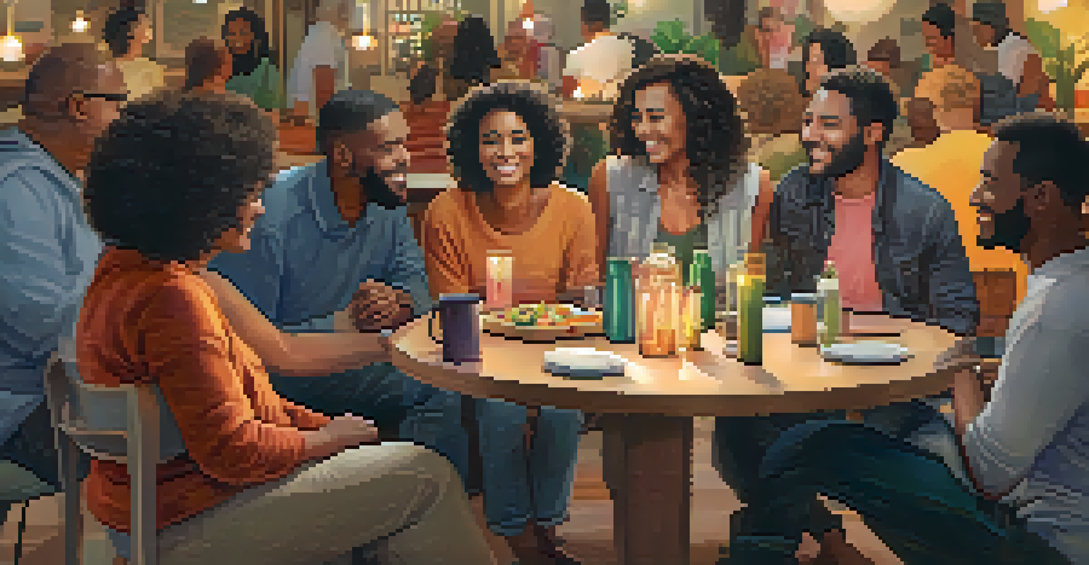 A diverse group of people gathered in a warm, inviting space, sharing ideas and enjoying refreshments together.