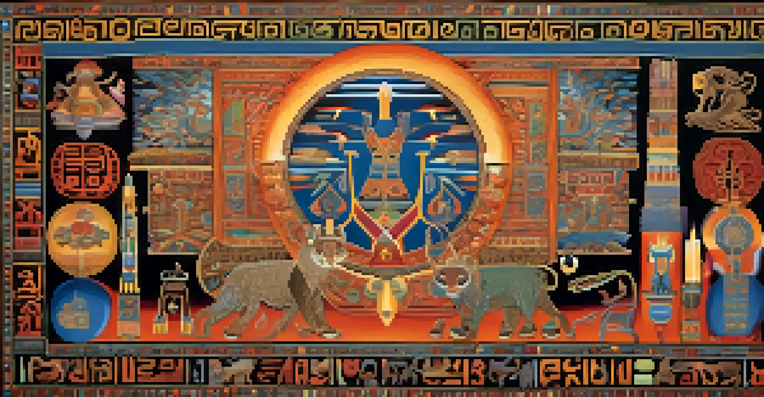 A colorful tapestry showcasing symbols from different cultures related to dreams and spirituality.