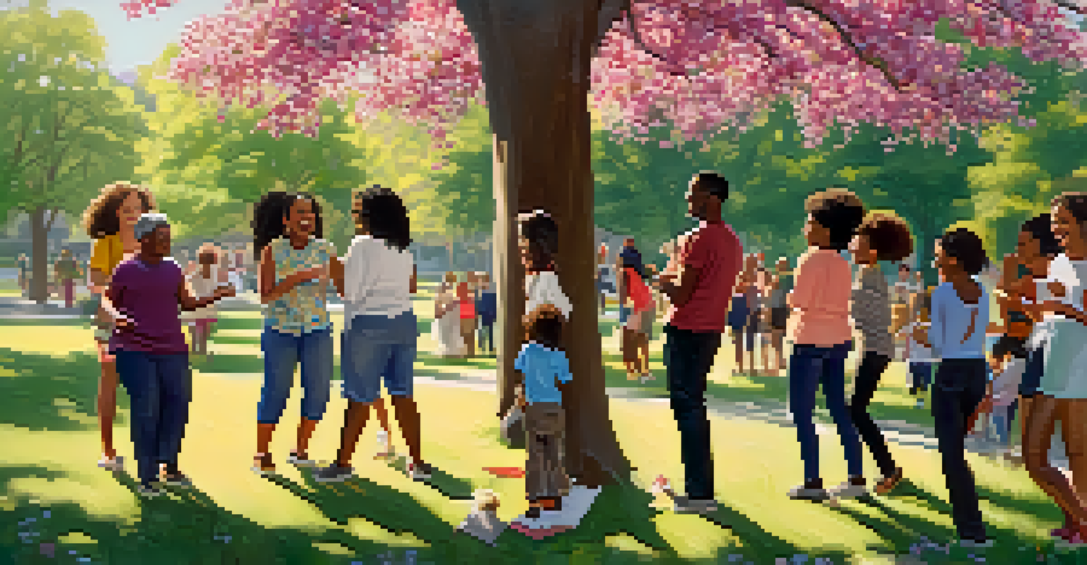 A diverse group of friends in a park, sharing a gratitude note and enjoying each other's company.