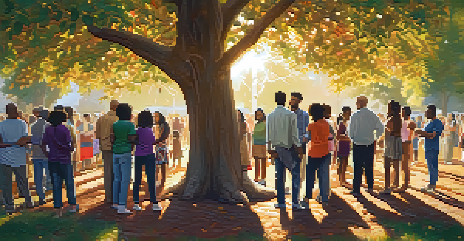 A diverse group of people holding hands in a circle in a park, fostering community and unity.