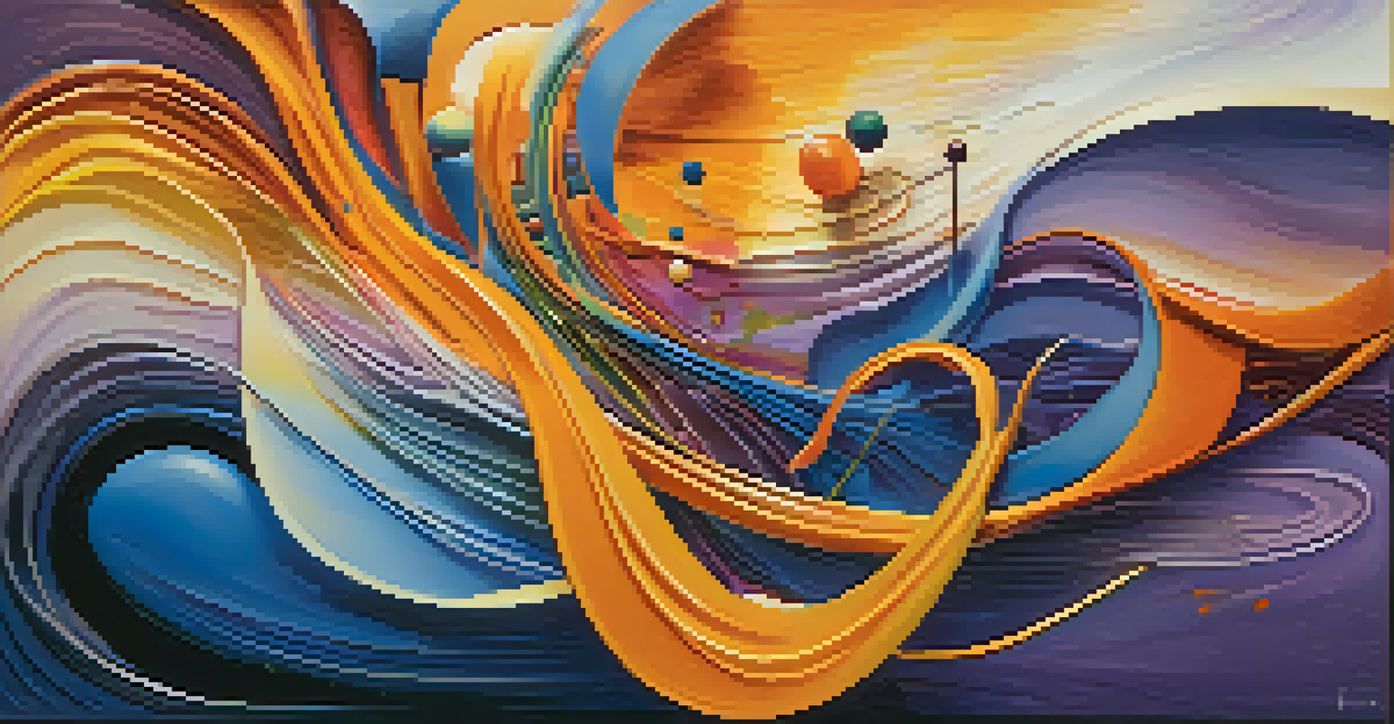 An abstract image of swirling colors and shapes representing creativity and spirituality with artist silhouettes.